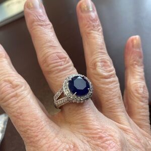 NWT Size 7 Bomb Party Ring Sapphire with Genuine Quartz Rhodium Plated MSRP $130
